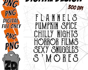 Flannels Pumpkin Spice Chilly Nights - Sublimation Digital Download PNG, Spooky Halloween png, Horror Creepy png