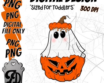 Ghost Pumpkin Toddler PNG - Sublimation Digital Download PNG, Ghost png, Halloween png, Spooky Season png, Toddler png, Cute png