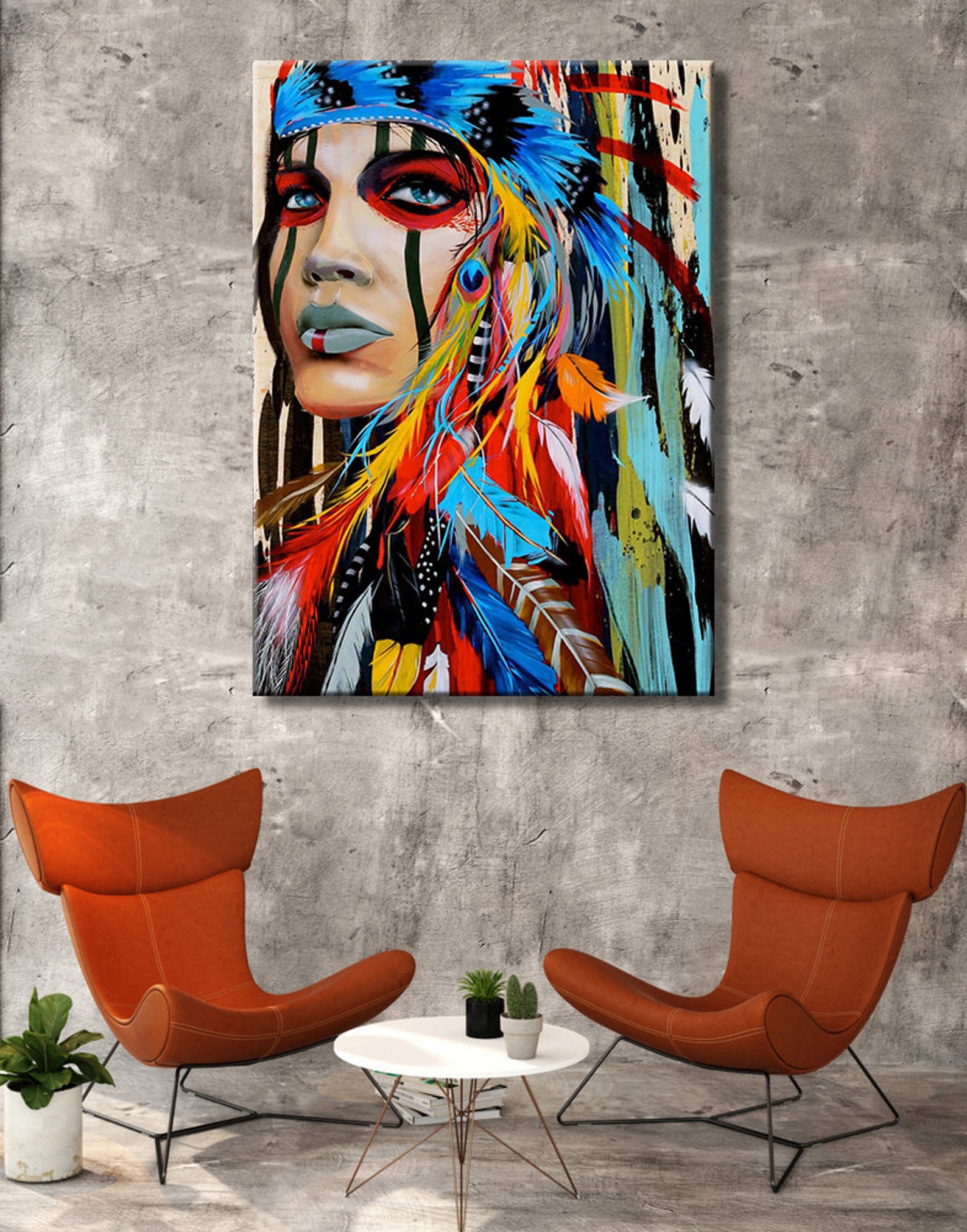 Native American Woman / Indian Wall Art / Colorful Printed / | Etsy