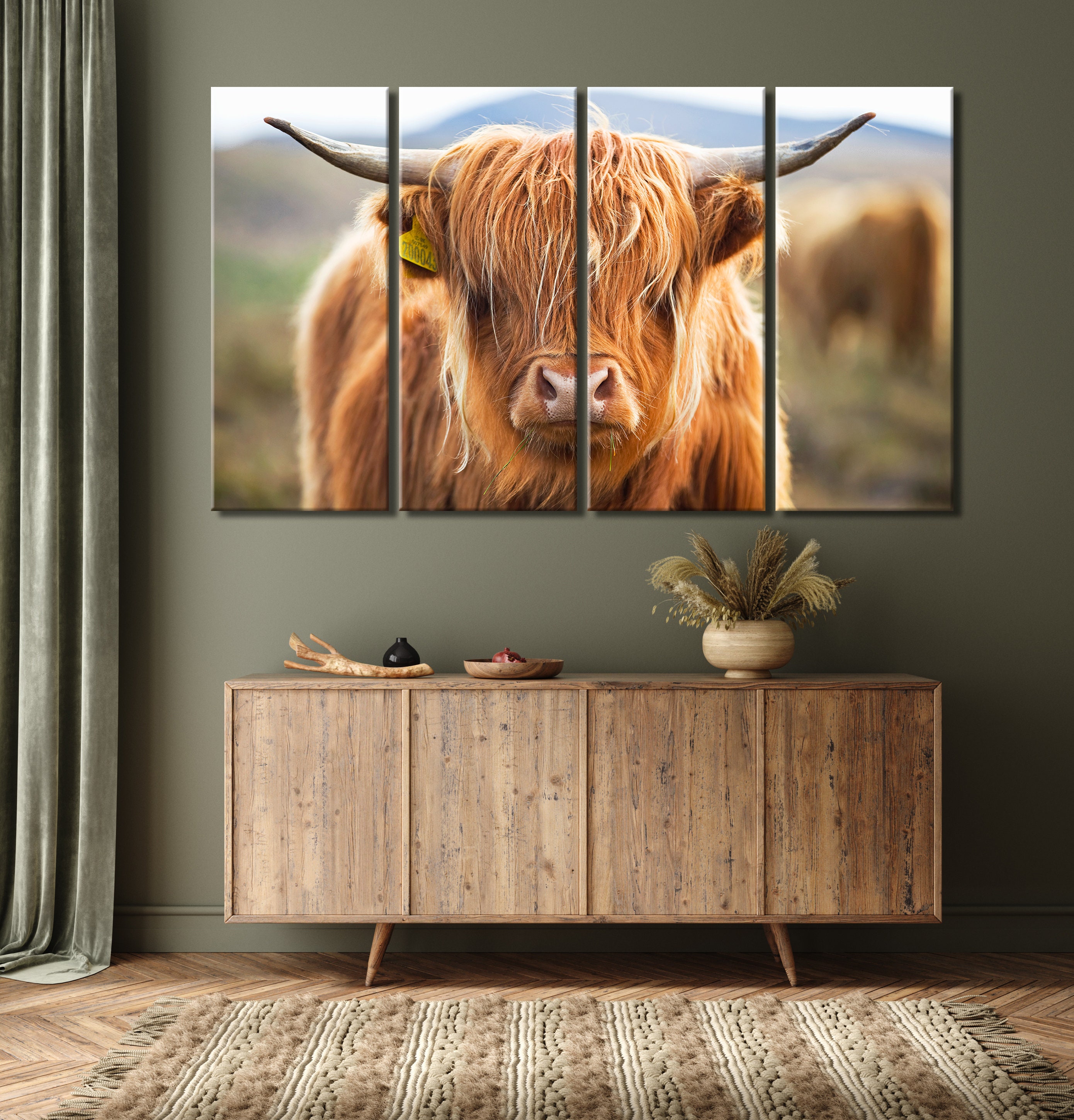 Rustic Highland Cow Canvas / Scotland Cow / Farmhouse Wall | Etsy