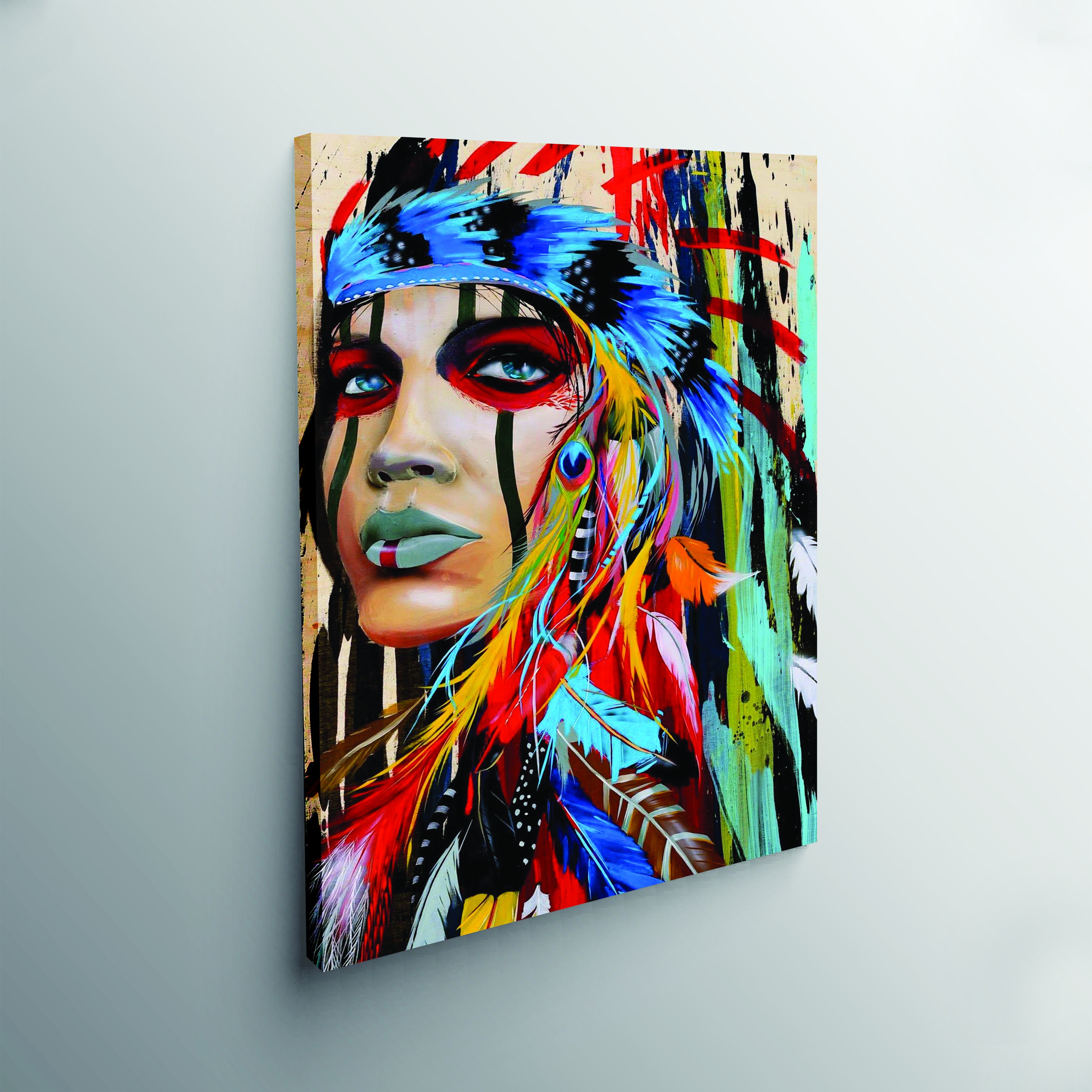 Native American Woman / Indian Wall Art / Colorful Printed / | Etsy
