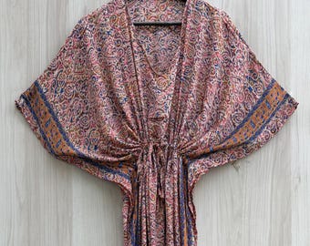 Vestido caftán de poliseda estampado a mano, vestido de noche de inspiración japonesa (talla única) # 16