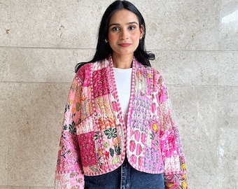Vintage Floral Patchwork Quilted Jacket: Reversible Boho Coat