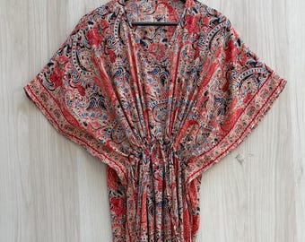 Sari caftán de seda vintage: Vestido caftán de estilo resort indio n.° 21
