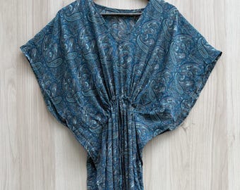 Vestido caftán estampado a mano: bata tipo sari de poliéster n.° 14