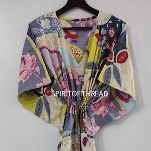 Floral Indian Cotton Kaftan Dress: Adjustable Beach Cover-Up