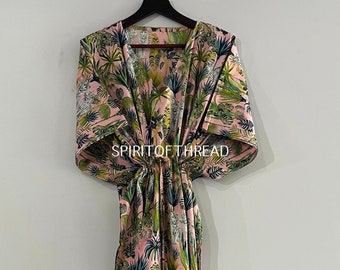 Kaftan de algodón, Kaftan floral indio, Caftan largo, vestido para ser mamás, cubierta de playa, ropa de dormir, Kaftan indio, vestido maxi, cubierta de bikini