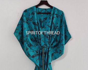 Hermoso Crepe Silk Saree Kaftan, Saree Kaftan hecho a mano, Kaftan de mujer, Kaftan cómodo de uso nocturno, Kaftan floral, cubierta de playa #SK 07