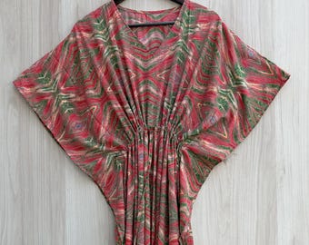 Vestido caftán de seda floral hecho a mano: maxivestido indio n.° 20