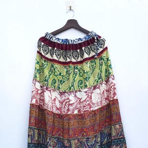 Boho Patchwork Maxi Skirt: Recycled Poly Silk, Fits 28-50" Waist # 11
