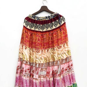 Zijden patchwork boho-rok: omkeerbare hippiestijl # 27