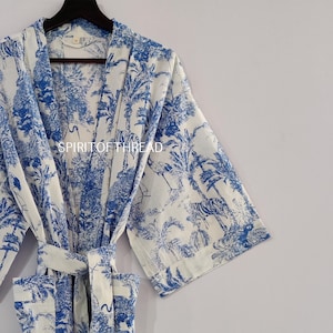 Floral Print Cotton Kimono Robe: Lightweight Bath Shower Robe