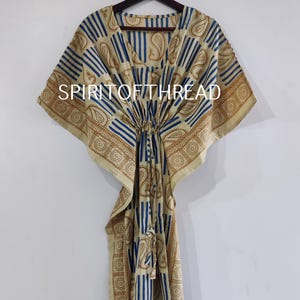 Floral Cotton Kaftan Dress: Indian Print Cover-Up with Drawstring