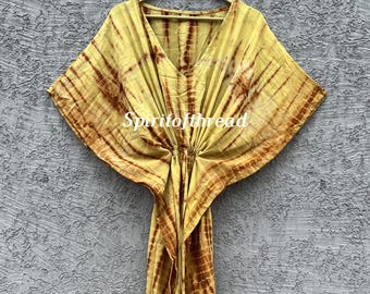 Tie Dye Crepe Silk Kaftan: Beach Cover Up, Lounge Robe