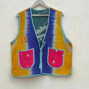 Colorful Short Women Jacket: Handmade Kantha West Coat # 38