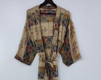 Kimono de seda crepé bordado, kimono floral, kimono vintage, bata, ropa de playa bata sari de seda, regalo de Navidad, regalo para ella #CSK 07