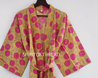 Beautiful Cotton Kimono Dress, Bath Robe Kimono, hand Block Printed Cotton Kimono, Shower Robe, Cotton Kimono Robe, Dressing Gown