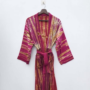 Ręcznie robiony szlafrok kimono z jedwabiu tie-dye: narzutka plażowa boho nr 02