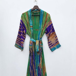 Tie-Dye Crepe Silk Kimono Dress: Cover-Up Kimono, Beach Robe # 12