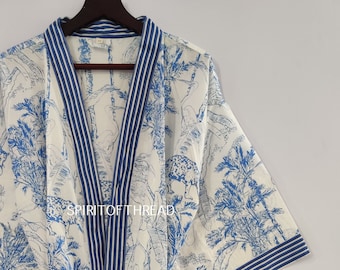 Kimono des fêtes, robe bohème en coton, kimono à langer, couverture de plage, cardigan d'été, cadeau pour future maman kimono en coton