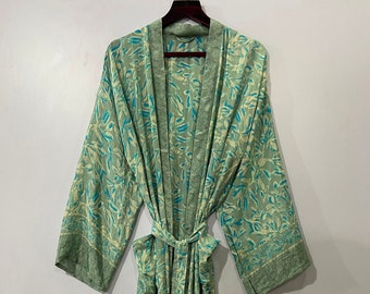 Recycled Silk Sari Kimono Robe Handmade Floral Robe Rasgulla Silk Saree Robe Rasgulla Vintage Kimono Silk Robe, Kimono Robe Gift for her #42