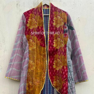 Unique Large Vintage Kantha Womens Jacket • Hand Crafted Quilted Cotton Jacket • Boho Hippie Jacket • Patchwork • Recycled Clothing 46
