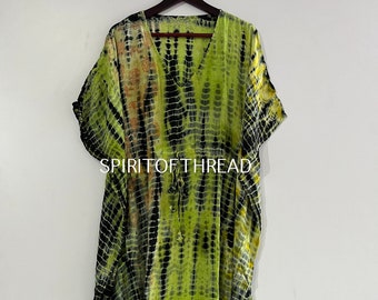 Tie Dye Crepe Silk Saree Women Kaftan/ Women's Wear Long Kaftan/ Sleepwear Kaftan Dress/ Handmade Kaftan/ Beach Bikini Cover Up #SK 54