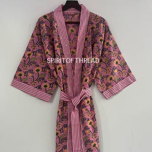 Hand Block Print Cotton Kimono Robe: Lightweight Summer Nightwear
