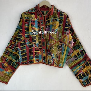 Vintage Kantha Quilt Jacket: Hand Stitched Reversible Indian Jacket # 24