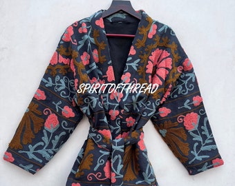 Broderie unique faite main design floral Suzani veste hiver bohème ouzbek veste veste courte femmes mode coton veste