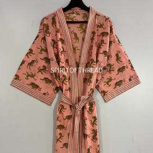 New Animal Print Kimono Robe, Indian Soft Cotton Kimono, Japanese kimono, Beach Cover Up, Bridesmaid Gown, Nightwear Dress