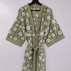 Handmade Cotton Kimono Robe: Floral Block Print Loungewear