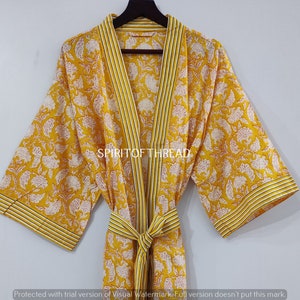 Floral Cotton Kimono Robe: Hand Block Print Beach Cover Up