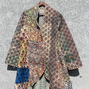 Reversible Vintage Kantha Jacket: Handmade Indian Cotton Robe
