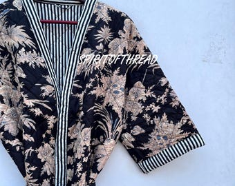 Handmade Floral Cotton Quilted Kimono Robe Jacket