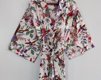 Pure Cotton Indian Block printed House Robe Summer Kimono | Floral Beach Coverup