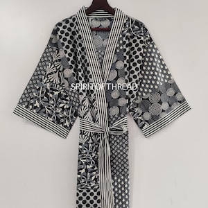 Cotton Kimono Robe: Hand Block Print Dressing Gown - One Size