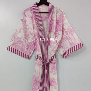 美しいコットン着物ドレス、バスローブ着物、ハンドブロックプリントコットン着物、花柄のバレンタインデーギフトバスローブ日本のバスローブ
