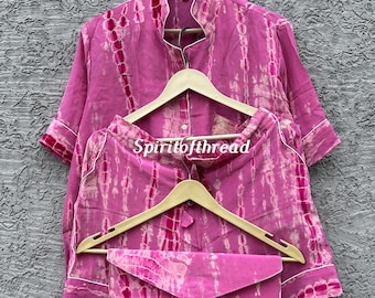Handmade Tie Dye Crepe Silk Pajama Set with Pouch