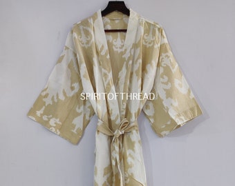 Beautiful Cotton Kimono Dress, Bath Robe Kimono, hand Ikat Printed Cotton Kimono, Shower Robe, Cotton Kimono Robe, Dressing Gown