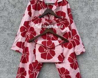 Conjunto de pijama estampado de algodón suave: ropa de dormir estilo boho indio