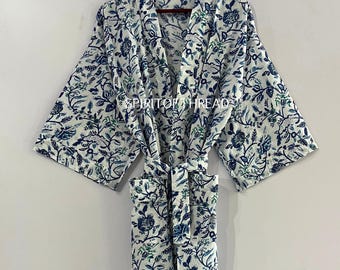 Bata kimono de algodón con estampado floral