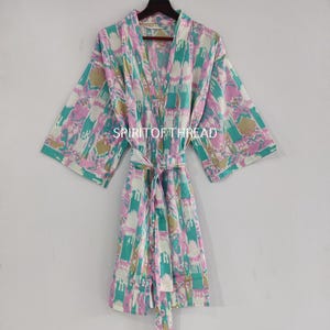 Hand Block Print Cotton Kimono Robe: Indian Nightwear Dress