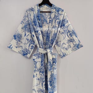 Animal Print Cotton Kimono Robe: Lightweight Bath Shower Robe