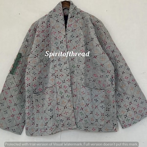 Vintage Kantha Cotton Kimono Jacket: Reversible Boho Chic Tie Belt