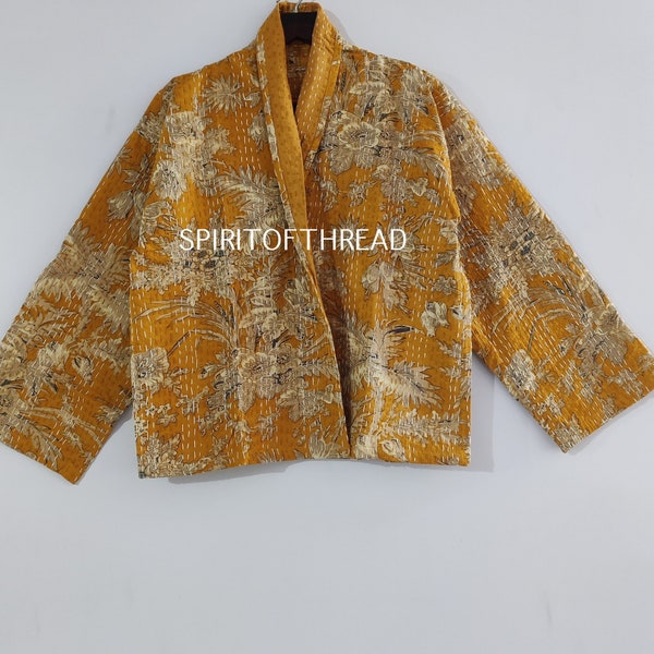 New open kantha quilted short kimono women wear vintage coat festival fashion hand made cotton fabric Kantha jacket