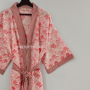 Floral Cotton Kimono Robe: Hand Block Print Dressing Gown