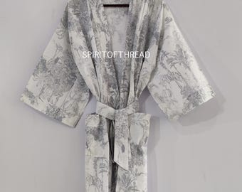Bata ligera para mujer: Kimono de algodón estampado a mano