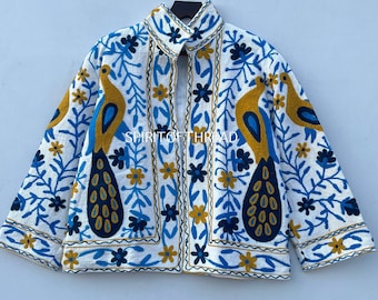 Handmade Cotton Suzani Embroidered Jacket: Winter Kimono Coat