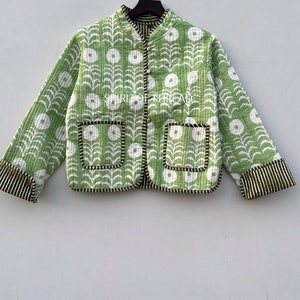 Block Printed Cotton Quilted Jacket: Boho Handmade Women&#39;s Coat